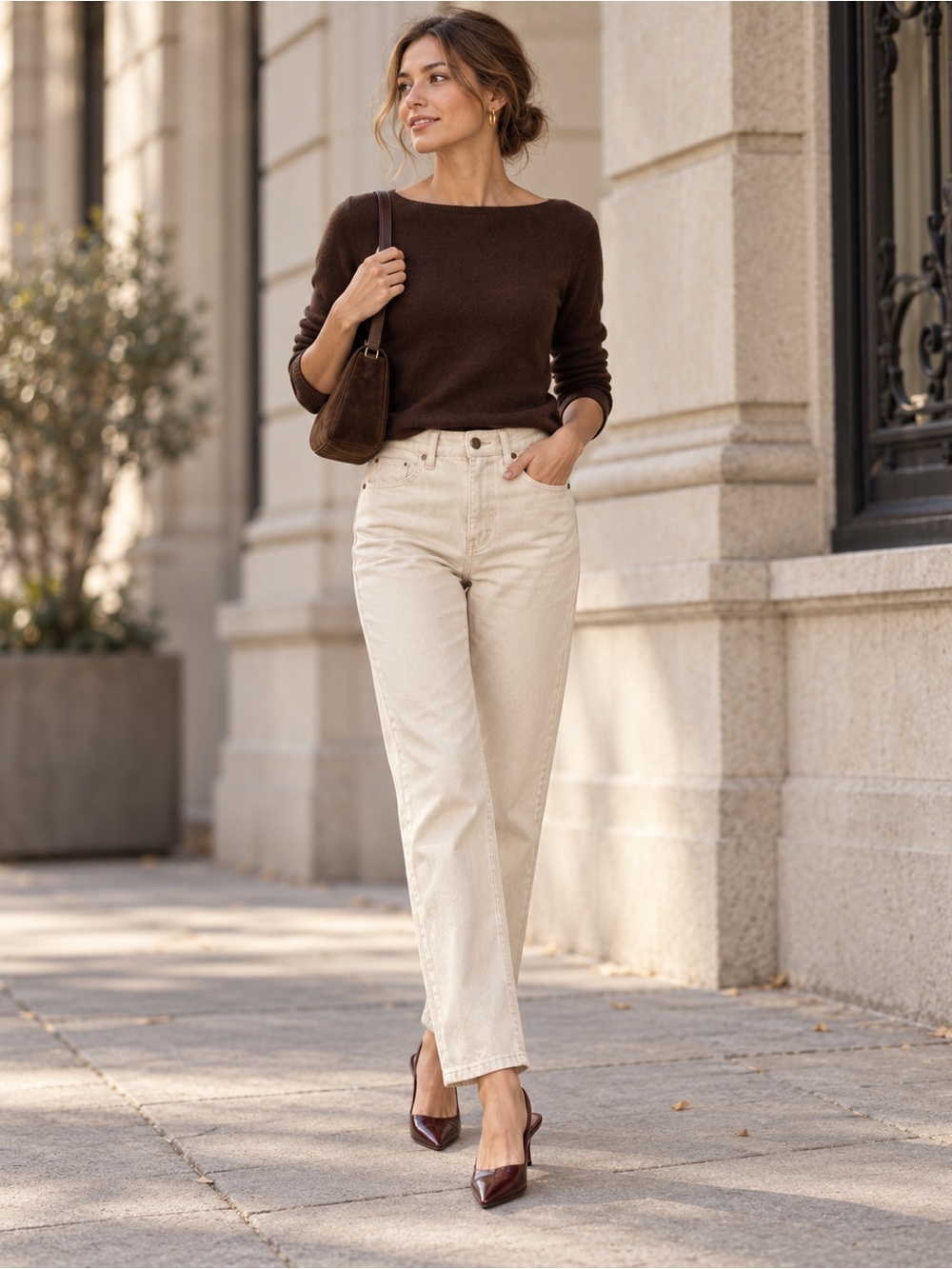DKNY Neutral Beige Straight-Leg Jeans